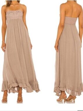 Free People Adella Corset Strapless Maxi Dress Medium Hazelnut FP One
